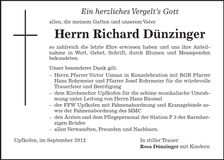 Traueranzeige Richard Dünzinger