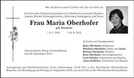 Traueranzeige Maria Oberhofer