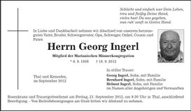 Traueranzeige Georg Ingerl