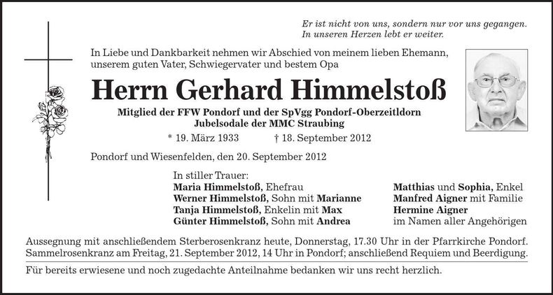 Traueranzeige Gerhard Himmelstoß