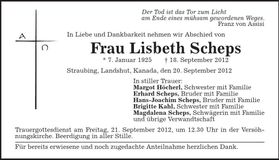 Traueranzeige Liesbeth Scheps