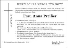Traueranzeige Anna Preißer