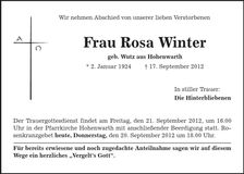 Traueranzeige Rosa Winter