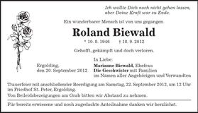 Traueranzeige Roland Biewald