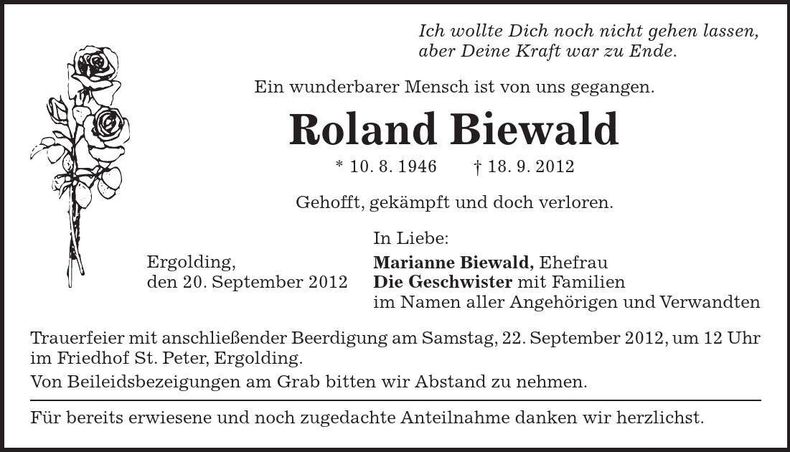 Traueranzeige Roland Biewald