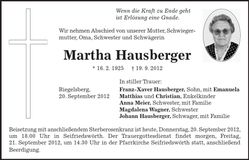 Traueranzeige Martha Hausberger