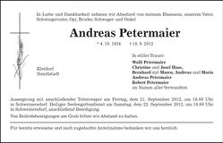 Traueranzeige Andreas Petermaier