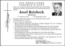 Traueranzeige Josef Reisbeck