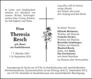 Traueranzeige Theresia Resch