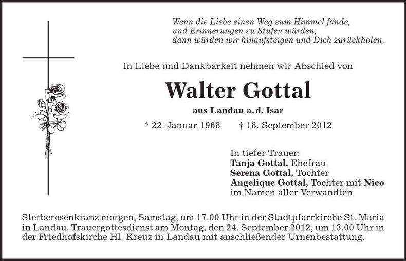 Traueranzeige Walter Gottal