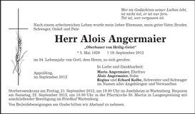 Traueranzeige Alois Angermaier