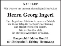 Traueranzeige Georg Ingerl