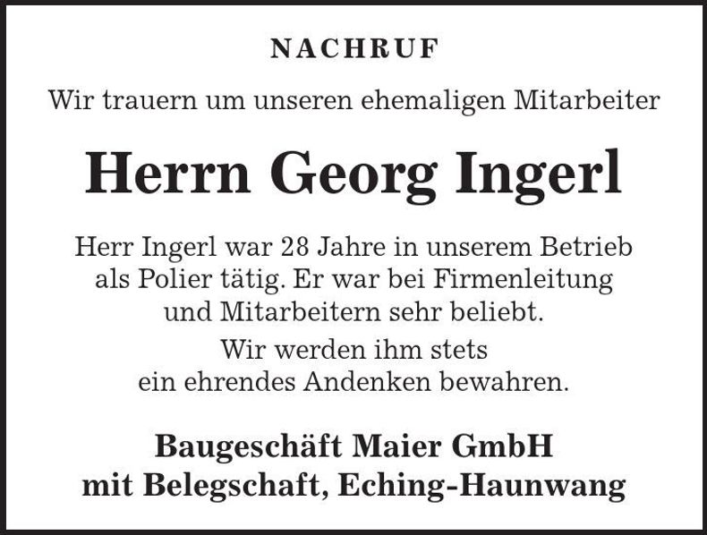 Traueranzeige Georg Ingerl