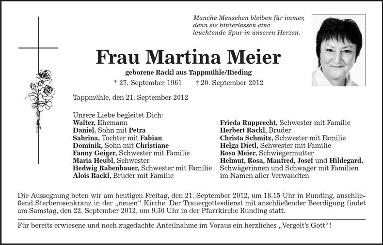 Traueranzeige Martina Meier