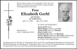Traueranzeige Elisabeth Gerbl