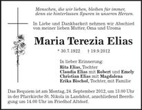 Traueranzeige Maria Elias
