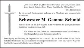 Traueranzeige Gemman Schmid