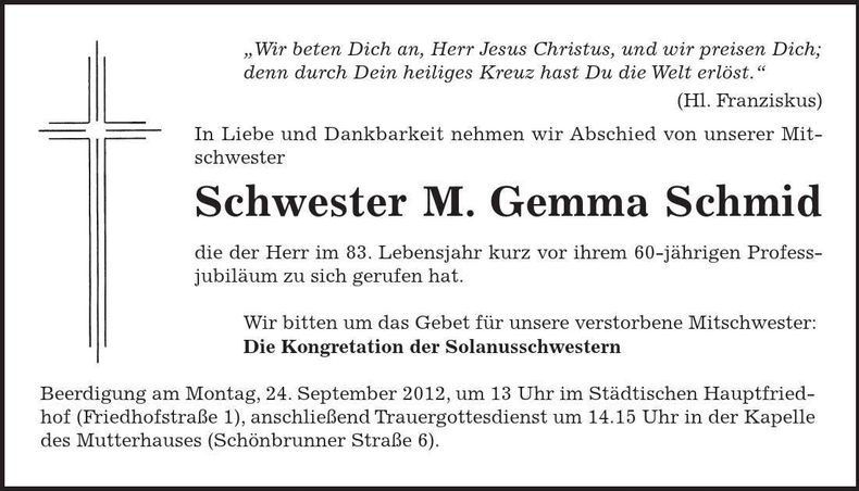 Traueranzeige Gemman Schmid