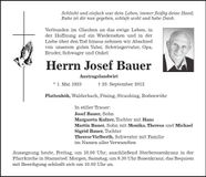 Traueranzeige Josef Bauer