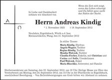 Traueranzeige Andreas Kindig