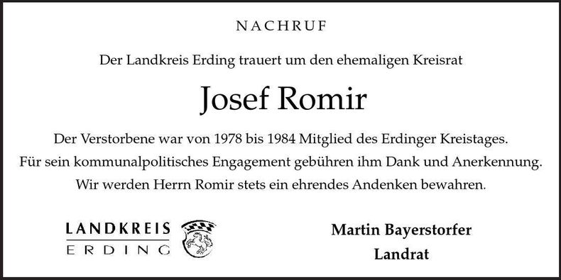 Traueranzeige Josef Romir