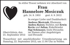 Traueranzeige Hannelore Mosiczuk
