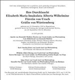 Traueranzeige Elisabeth Maria Imakulata Alberta Wilhelmine Fürstin von Urach