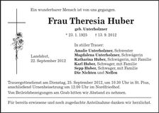 Traueranzeige Theresia Huber