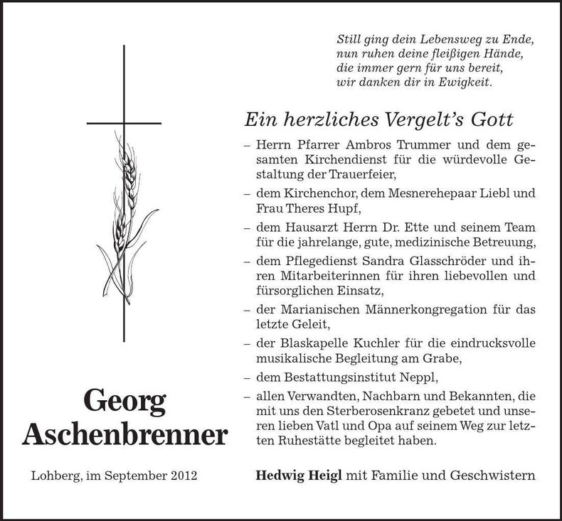 Traueranzeige Georg Aschenbrenner
