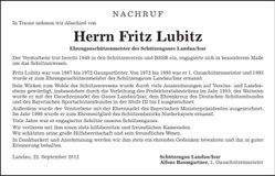Traueranzeige Fritz Lubitz