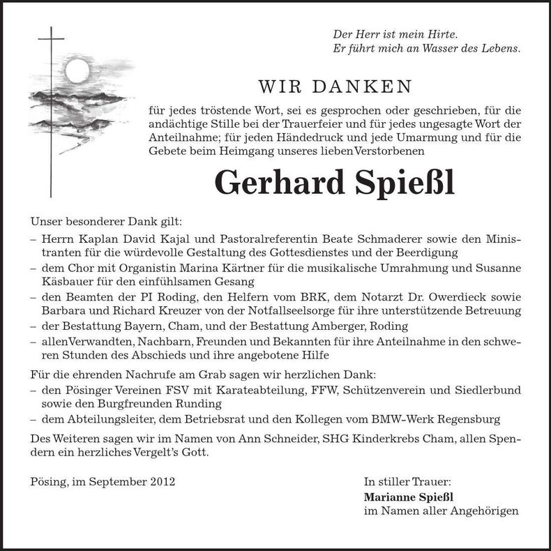 Traueranzeige Gerhard Spießl