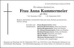 Traueranzeige Anna Kammermeier