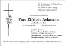 Traueranzeige Elfriede Ackmann