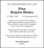 Traueranzeige Brigitte Binder