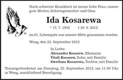 Traueranzeige Ida Kosarewa
