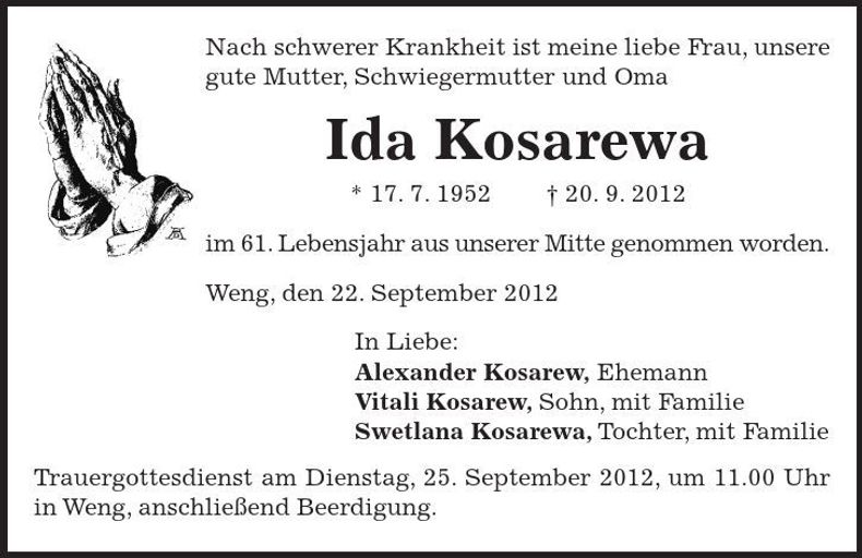 Traueranzeige Ida Kosarewa