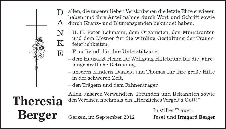 Traueranzeige Theresia Berger