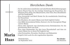 Traueranzeige Maria Haas