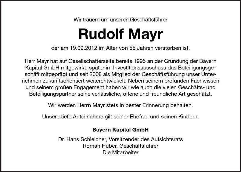 Traueranzeige Rudolf Mayr