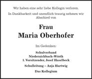 Traueranzeige Maria Oberhofer