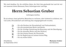 Traueranzeige Sebastian Gruber