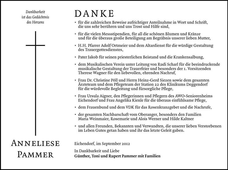 Traueranzeige Anneliese Pammer