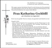 Traueranzeige Katharina Gschlößl