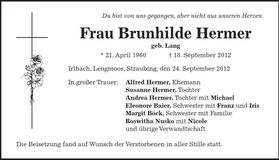 Traueranzeige Brunhilde Hermer