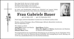 Traueranzeige Gabriele Bauer