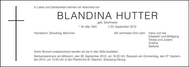 Traueranzeige Blandina Hutter