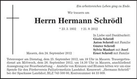 Traueranzeige Hermann Schrödl