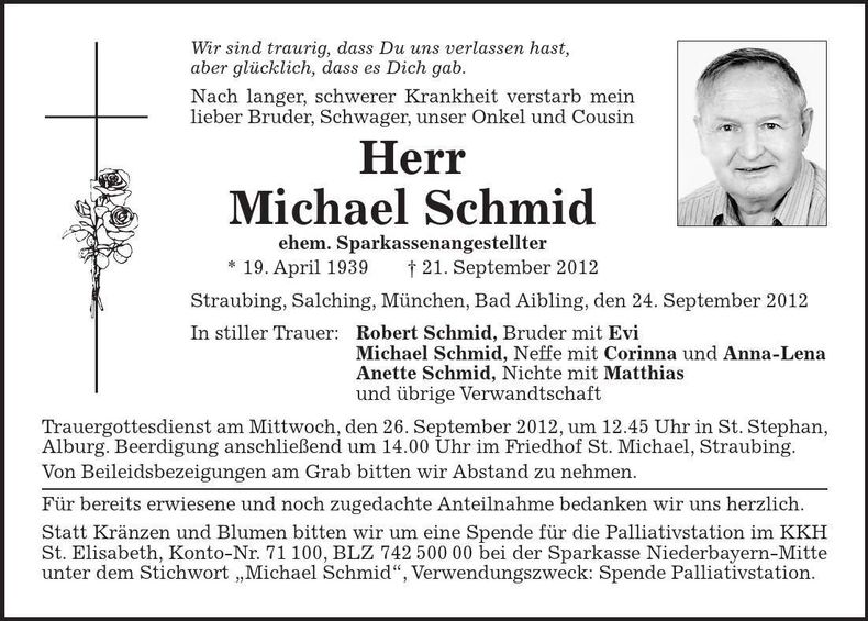 Traueranzeige Robert Schmid