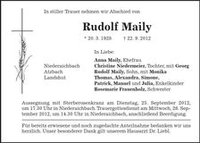 Traueranzeige Rudolf Maily