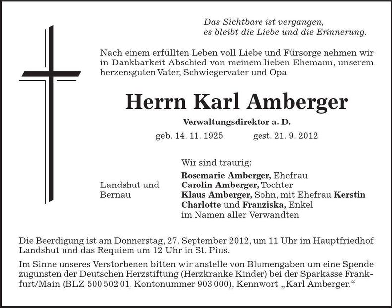 Traueranzeige Karl Amberger